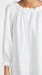 Linen Sleeper Button Down Loungewear Dress in White - Shoppe Details and Design.