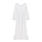 Linen Sleeper Button Down Loungewear Dress in White - Shoppe Details and Design.