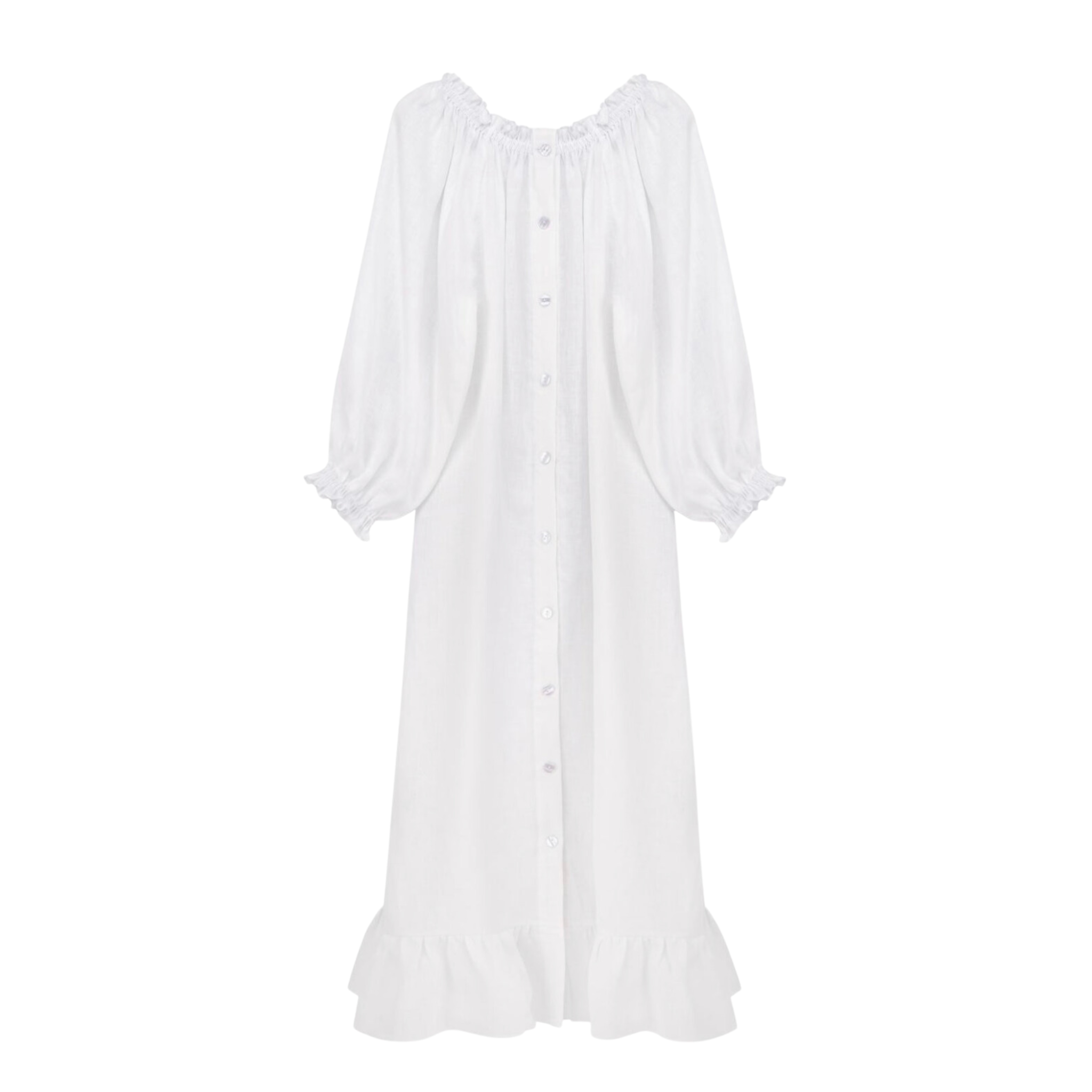 Linen Sleeper Button Down Loungewear Dress in White - Shoppe Details and Design.