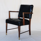 Set of 2 Sutton Antique Black Leather and Wood Chairs - Vintage Elegance