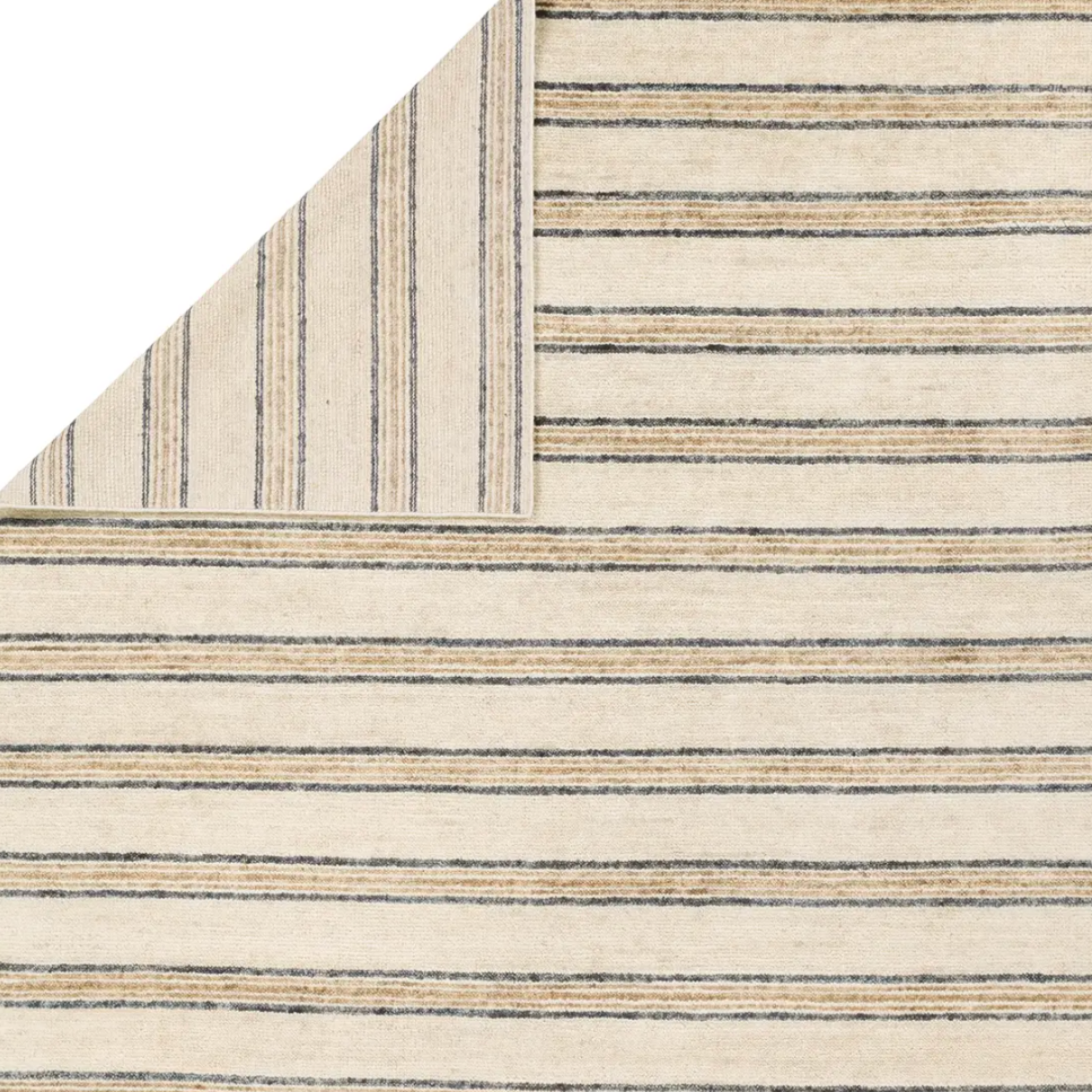 tan and charcoal stripe wool rug.