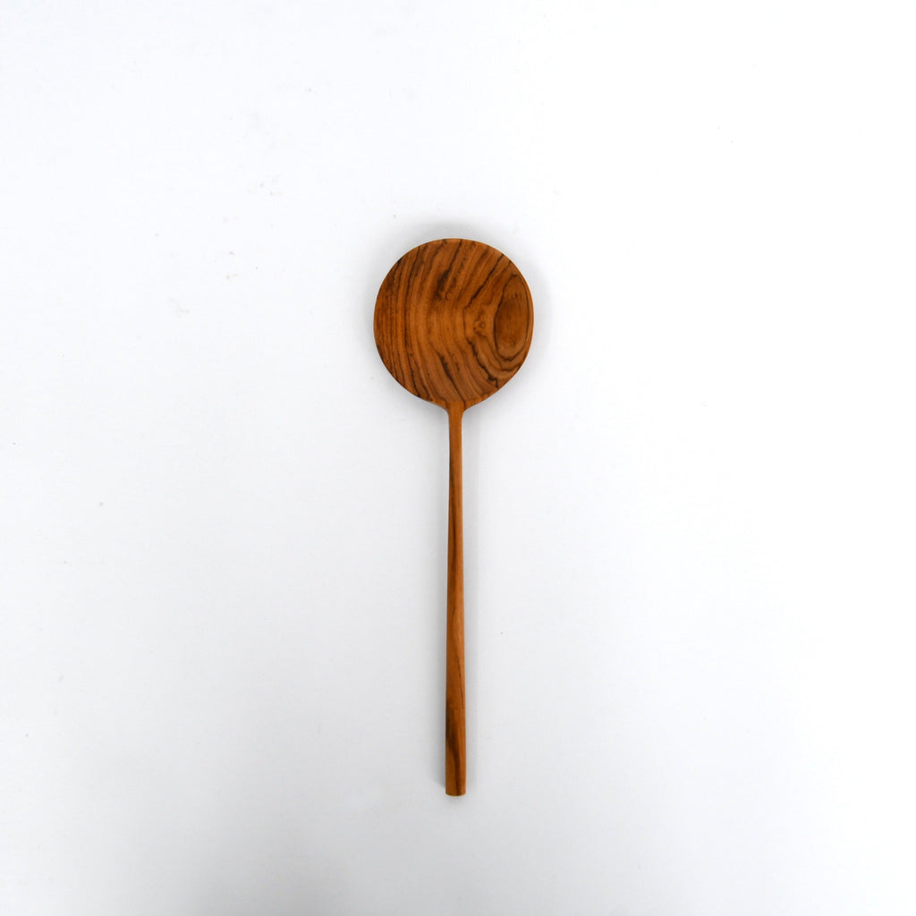 Indonesian Teak Hand-Carved Round Spoon |  Artisan Craftsmanship |  Handcrafted Indonesian Teak Round Spoon |  Elegant and Durable - Shoppe Details and Design