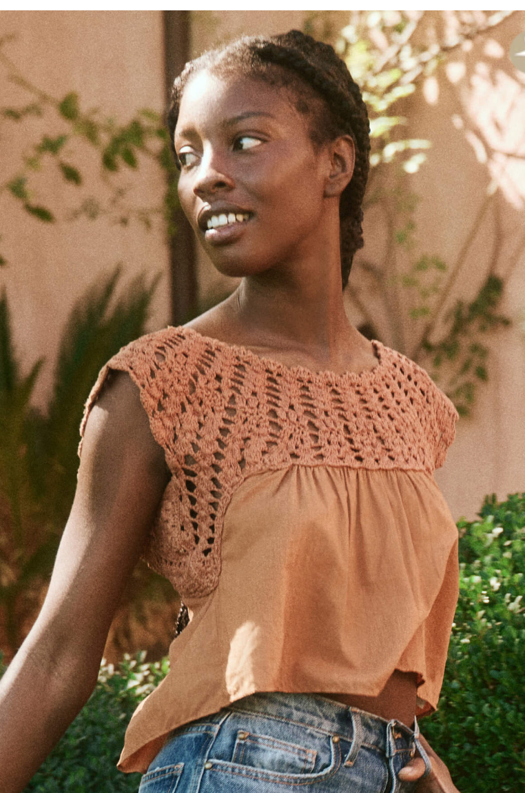the great cotton crochet soleil top in auburn orange canyon.