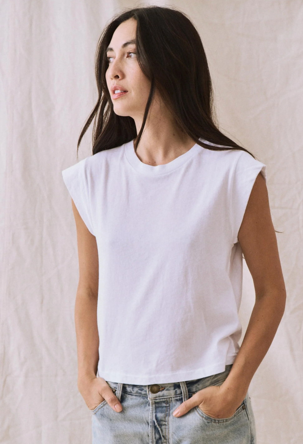 The Great Peak Shoulder Tee in True White - Shoppe Details and Design.