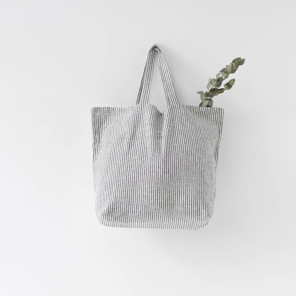 thin - black - stripe- linen - tote -bag - casual- everyday