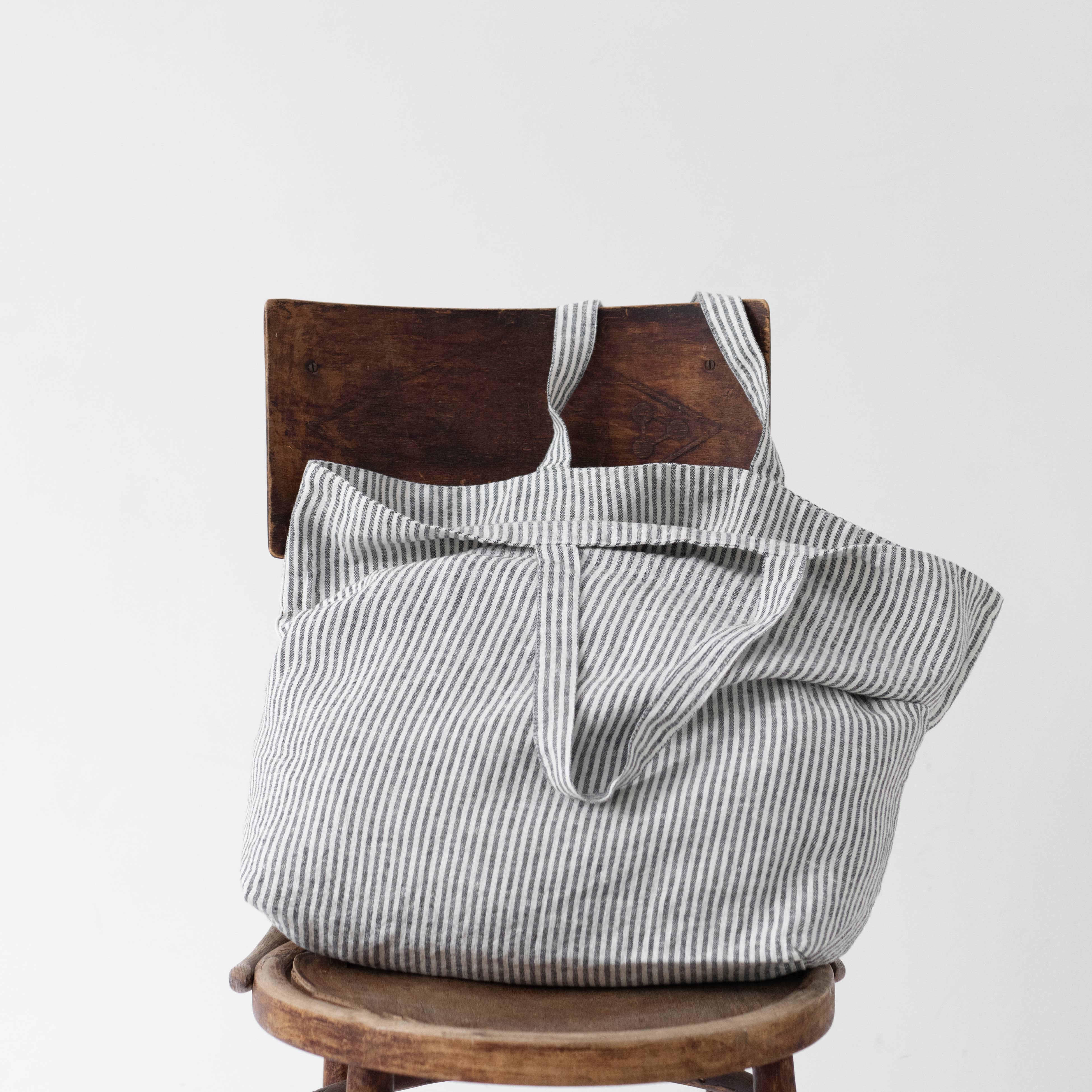 thin - black - stripe- linen - tote -bag - casual- everyday