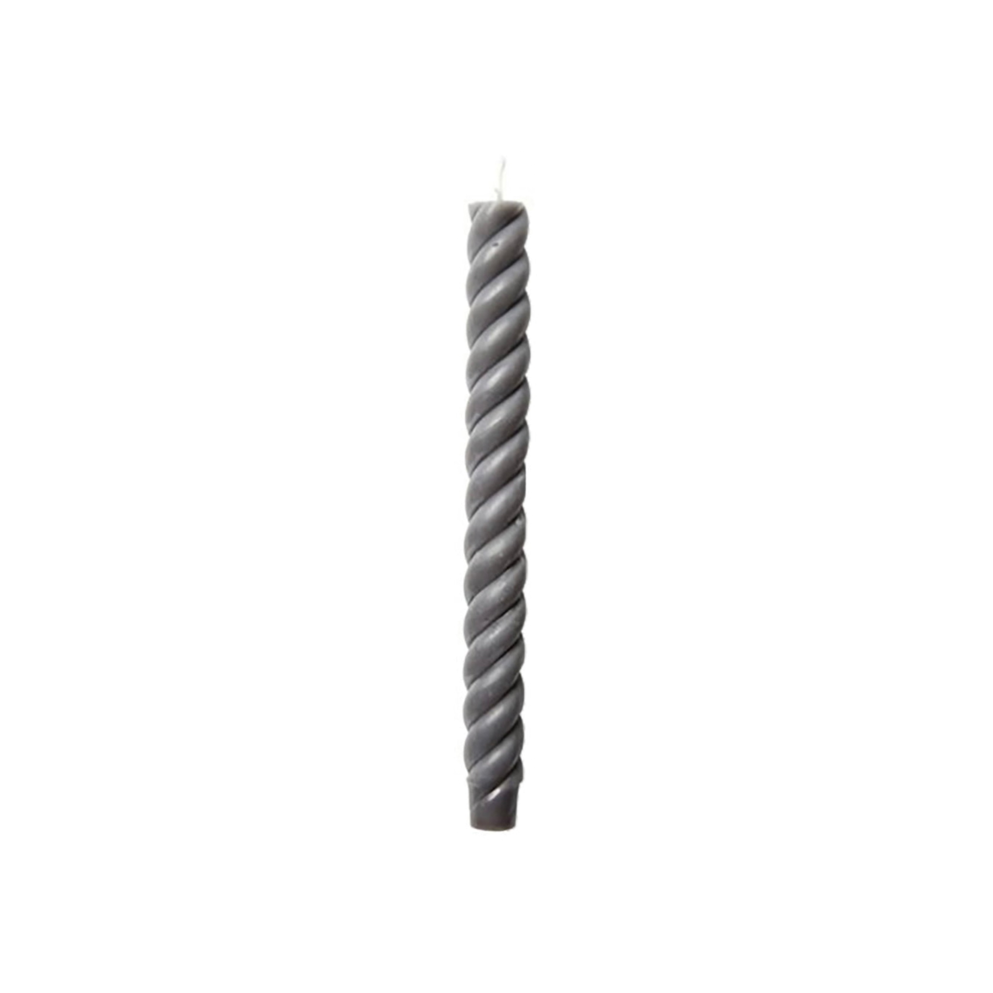 Set of two gray twisted rope 10" taper candles, hand-poured in New York from pure beeswax, burn clean and add elegant style to any table.