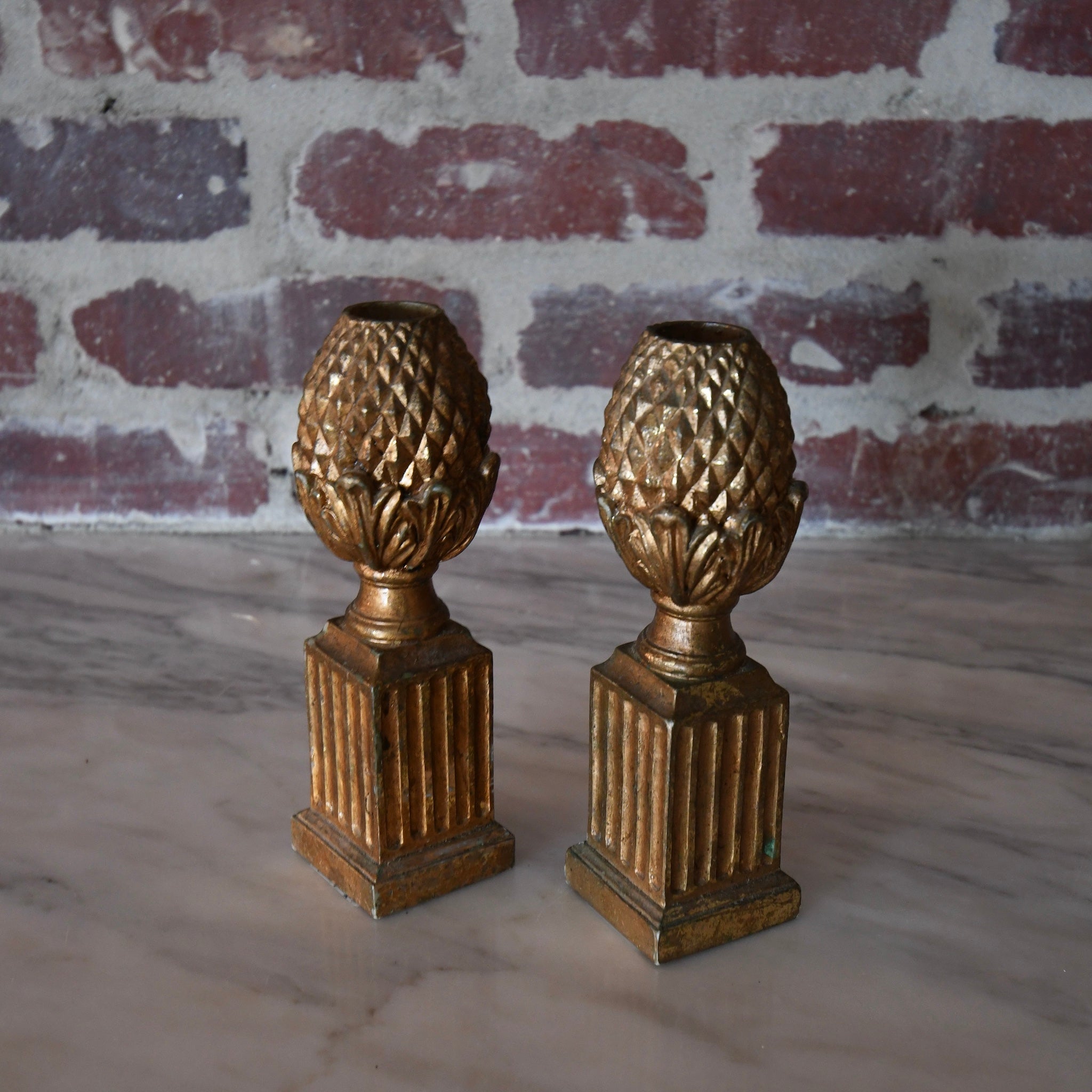 vintage brass pineapple candleholder set of 2.