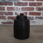 vintage wood spice pot black with lid.