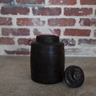vintage wood spice pot black with lid.