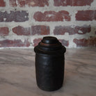 vintage wood spice pot black with lid.