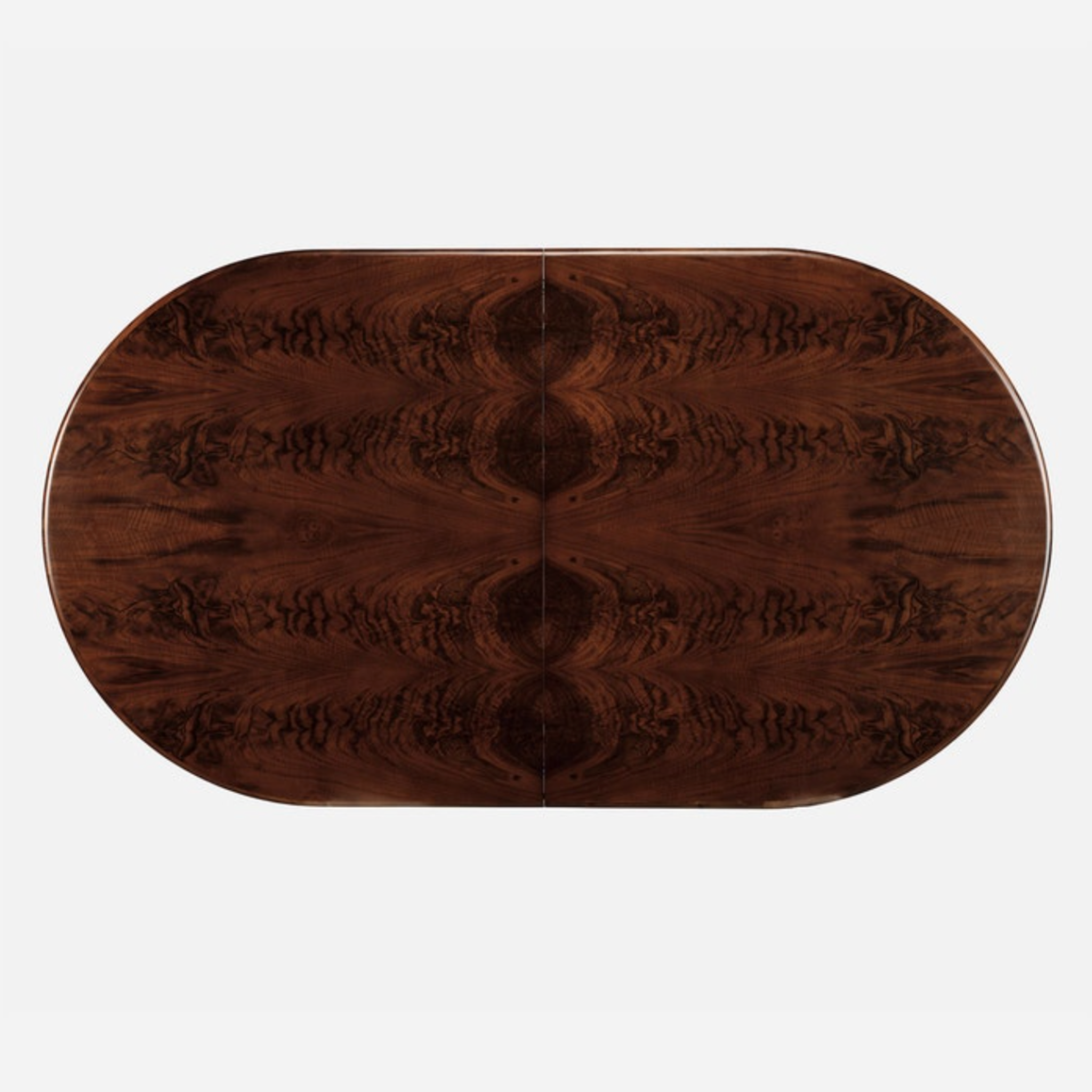 burnt umber walnut oval dining table with extension.