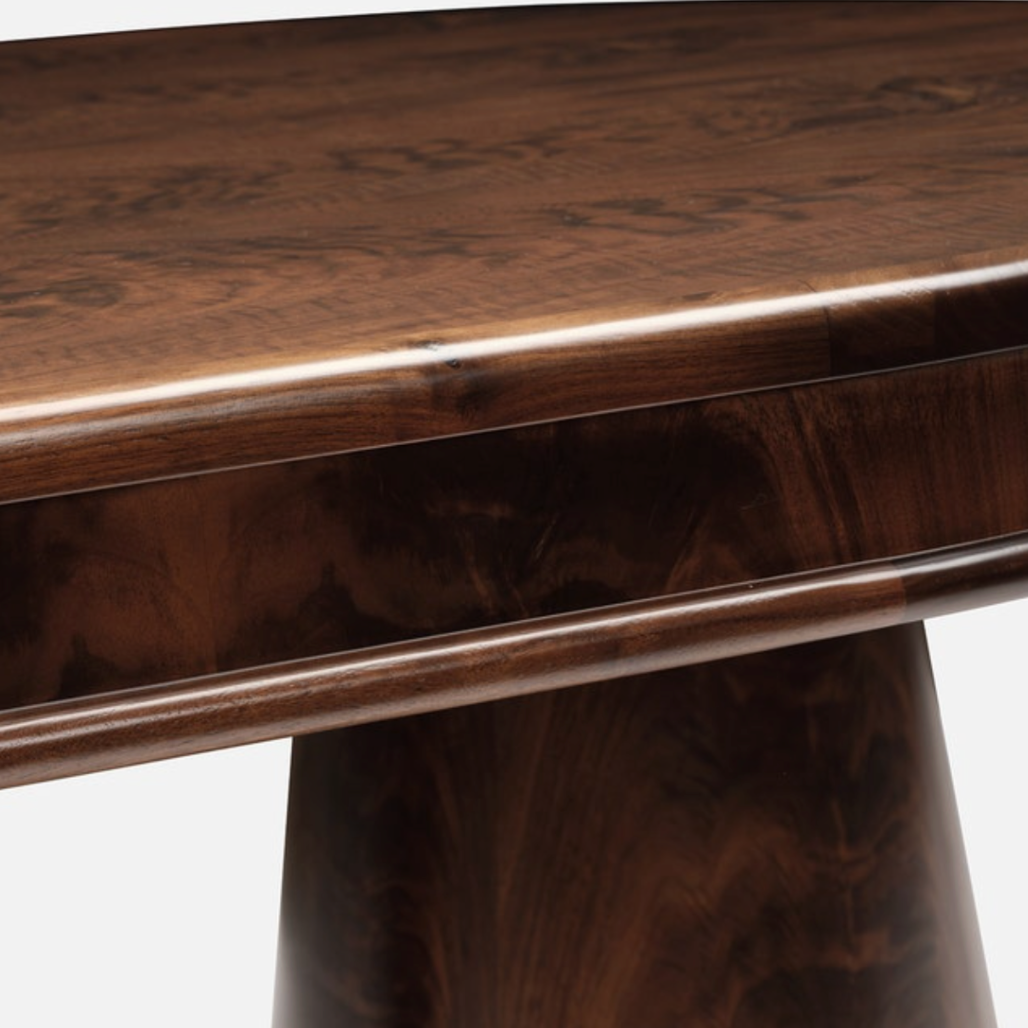 burnt umber walnut oval dining table with extension.