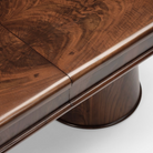 burnt umber walnut oval dining table with extension.