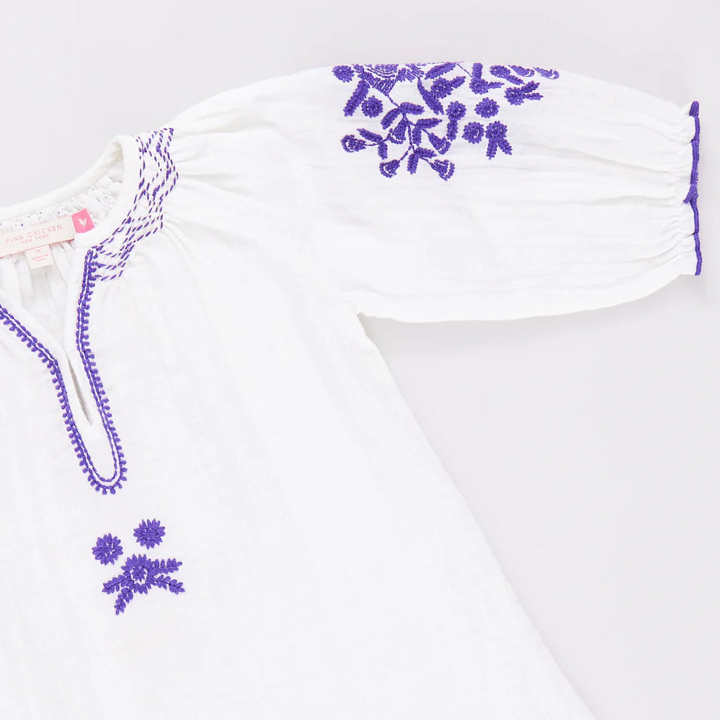 Pink Chicken- Girls Ava Coverup Dress in Gardenia White Embroidery