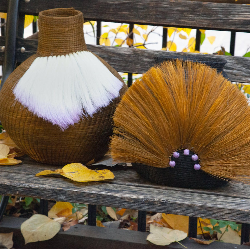 Statement Woven Vase in Black - Handmade Eco-Friendly Decor Piece