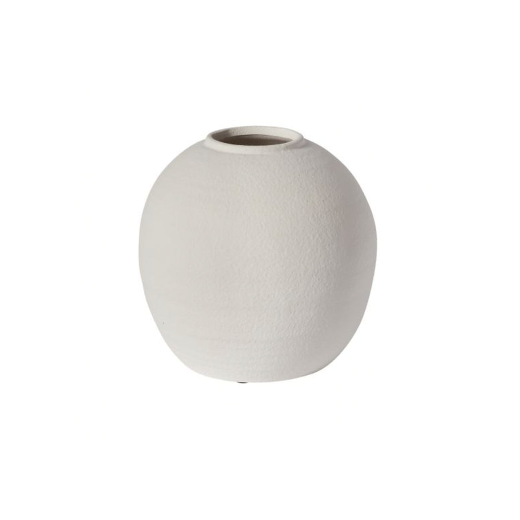 White Konos Round Cement Vase, Small