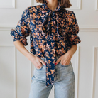 Mille Navy Blue Floral Blair top in Montmartre Print - Shoppe Details and Design