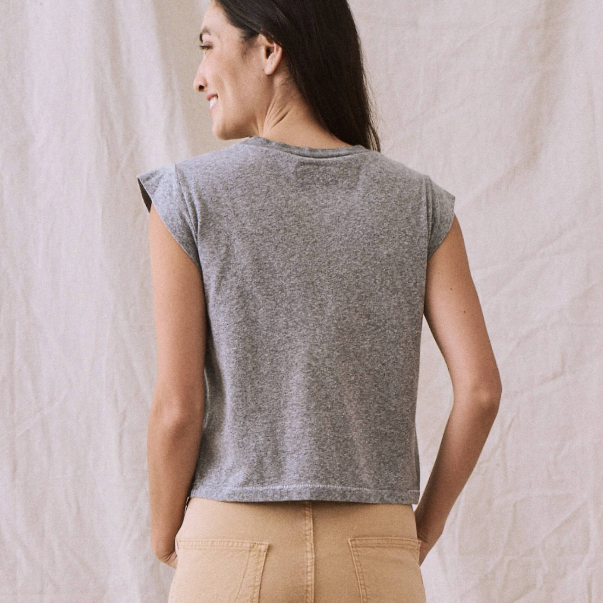 The Great Peak Shoulder Tee in Heather Grey - Shoppe Details and Design