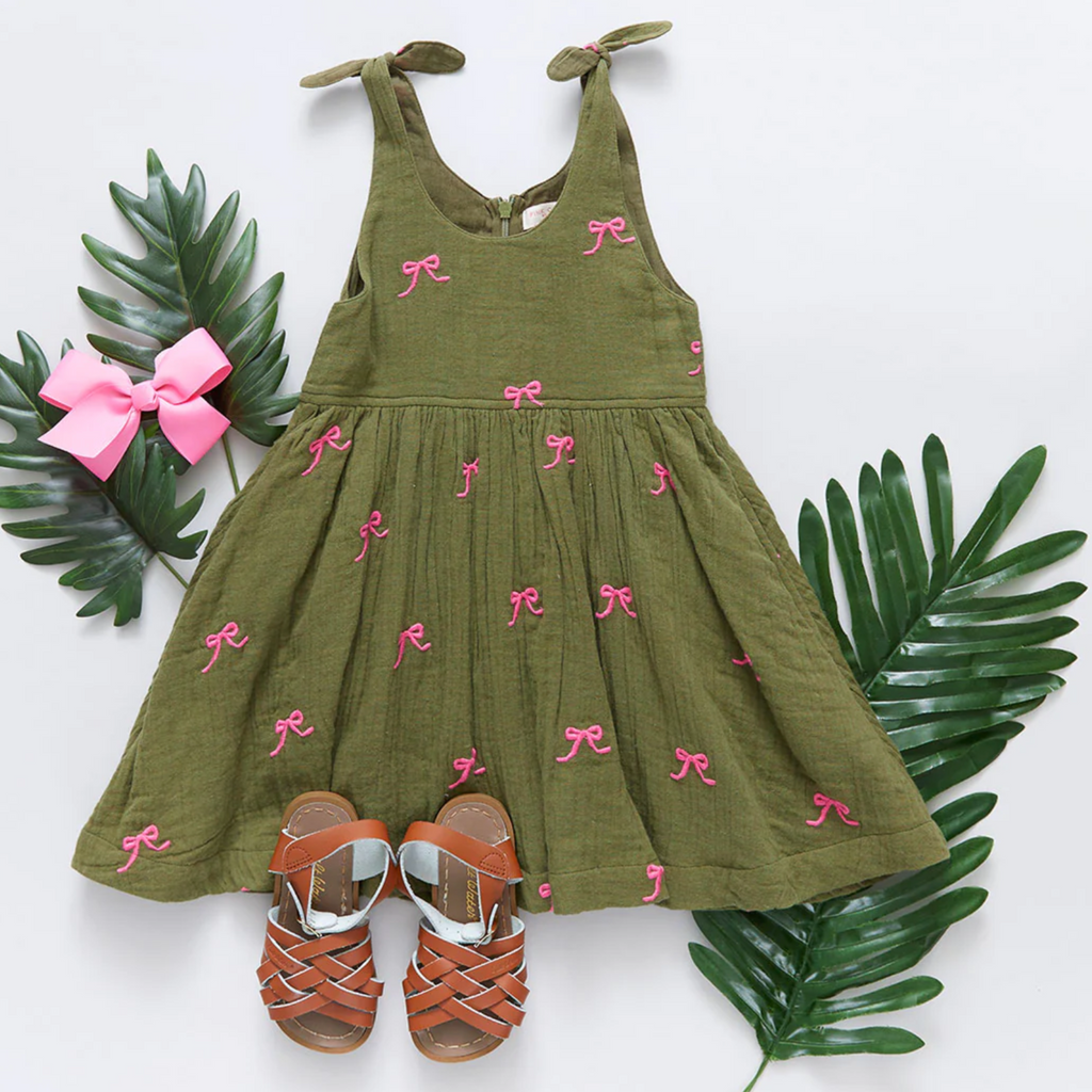 Pink Chicken - Taylor Dress in Olive Bows - Shoppe Details and Design