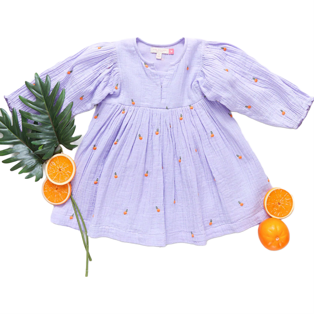 Pink Chicken - Girls Ava Bella Dress in Lavender Oranges - Shoppe Details and Design