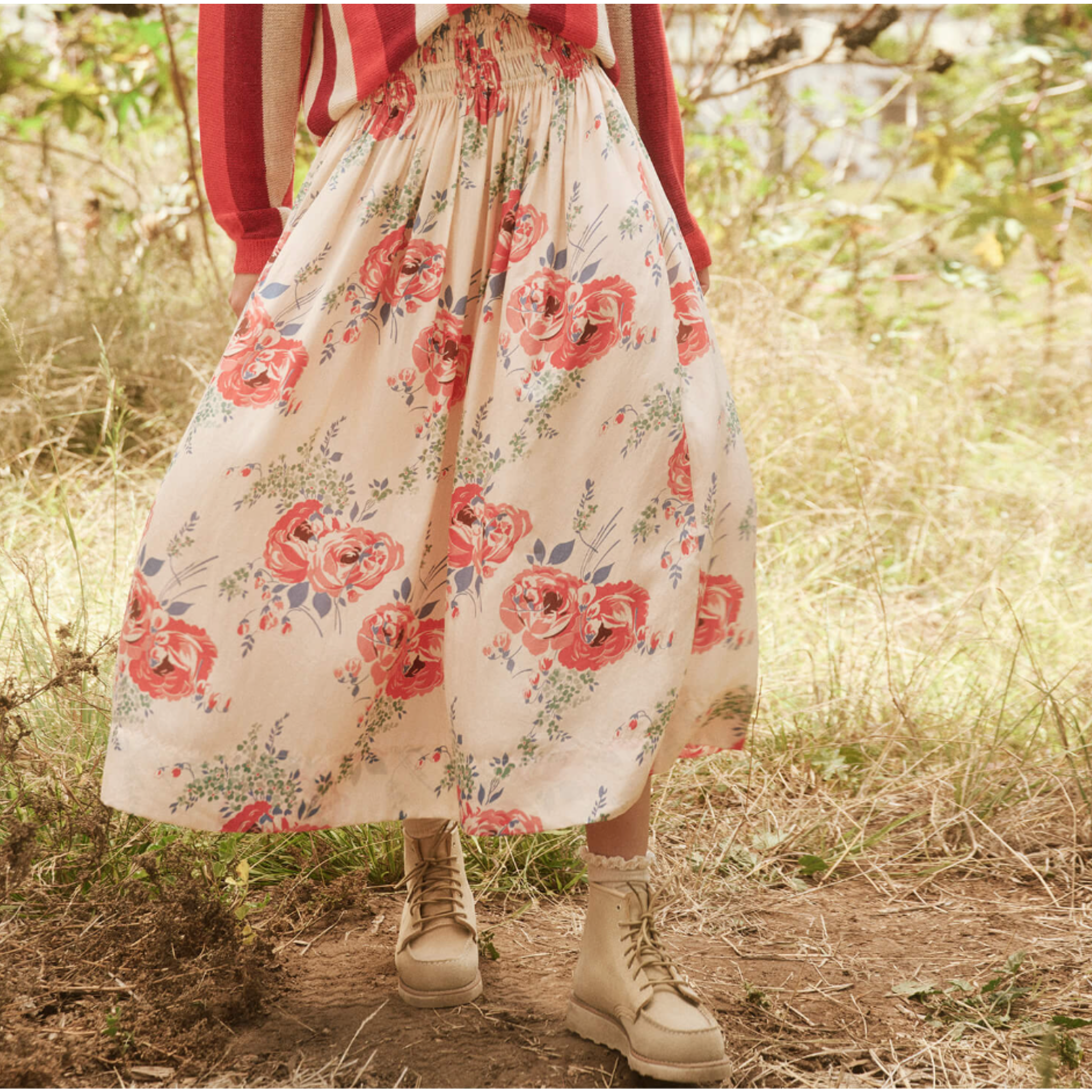 The Great Viola Silk Skirt in Echo Rosa Print - Shoppe Details and Design