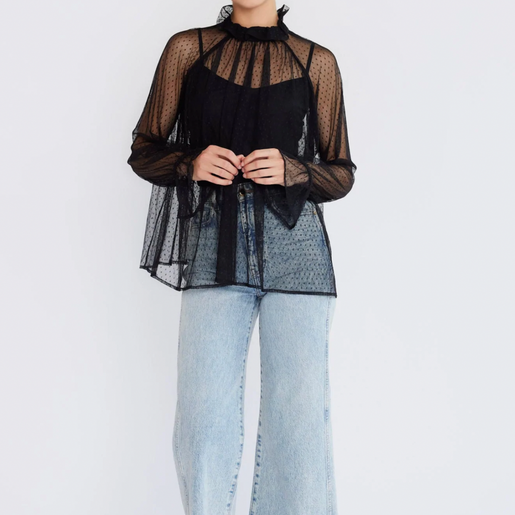 Mille Chantal Lace Top in Black Tulle