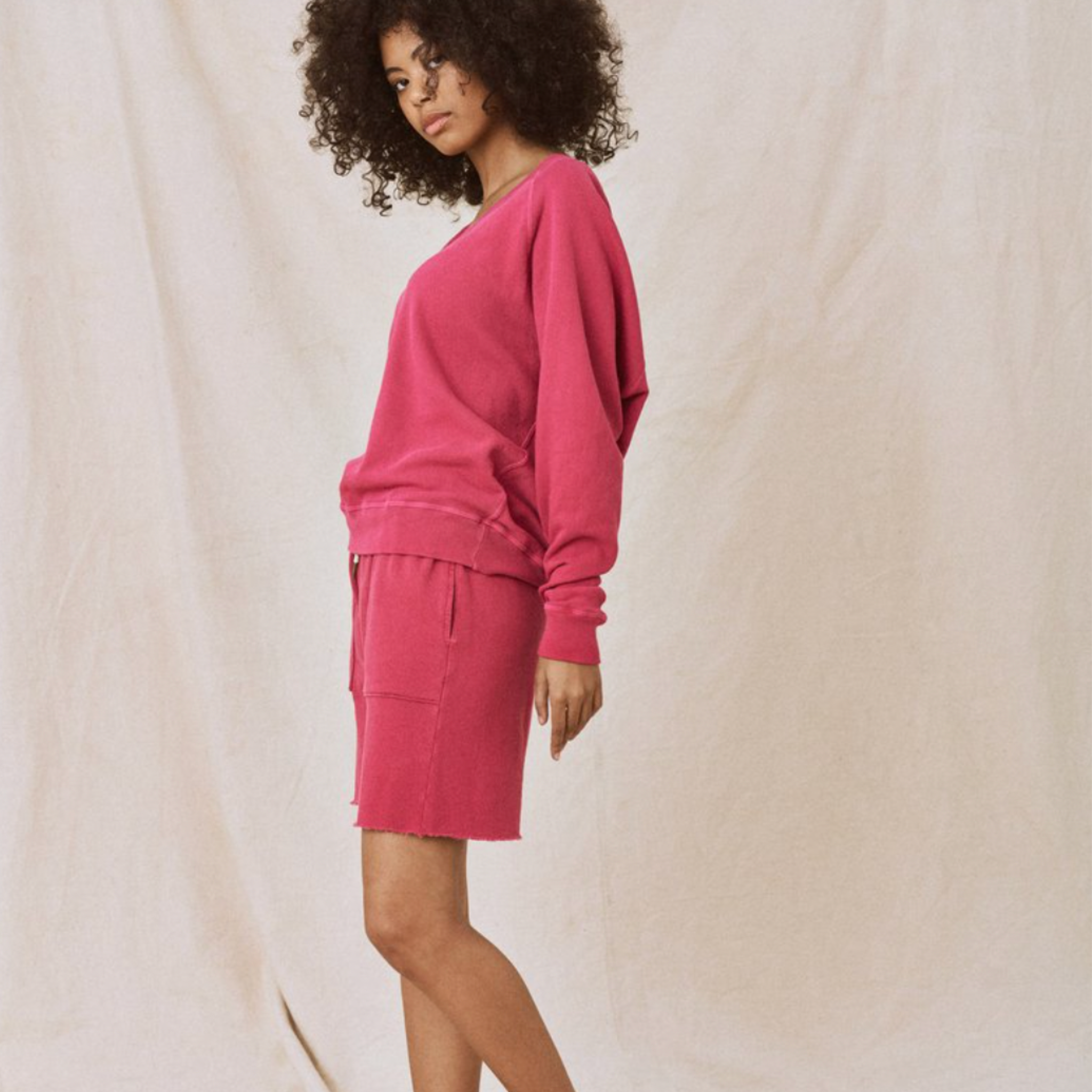 The Great Patch Pocket Sweat Short in Raspberry Pink Jam - Shoppe Details and Design