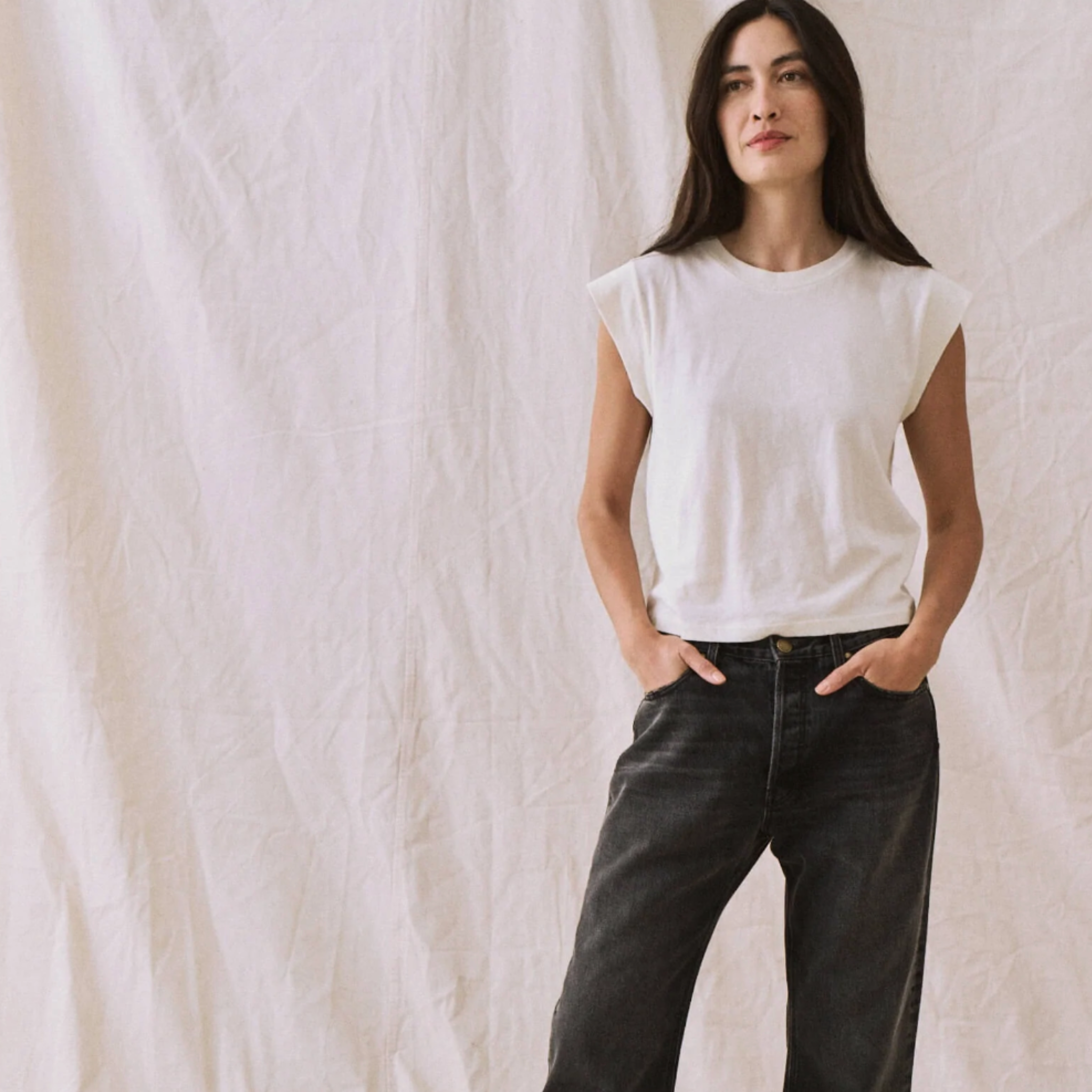 The Great Peak Shoulder Tee in Washed White - Shoppe Details and Design