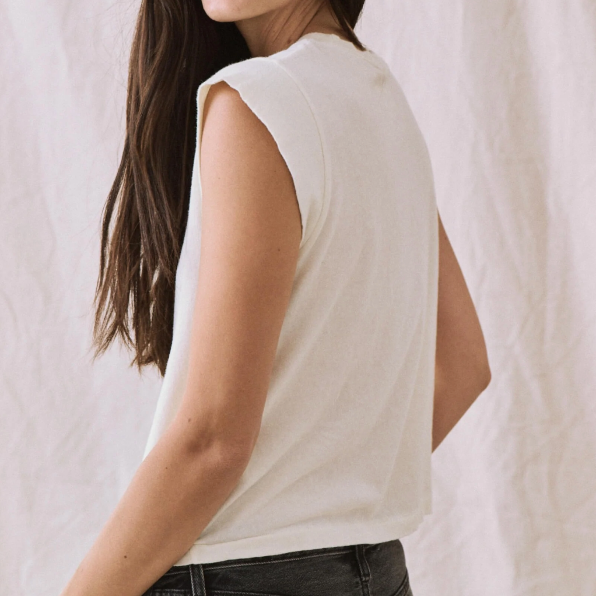 The Great Peak Shoulder Tee in Washed White - Shoppe Details and Design