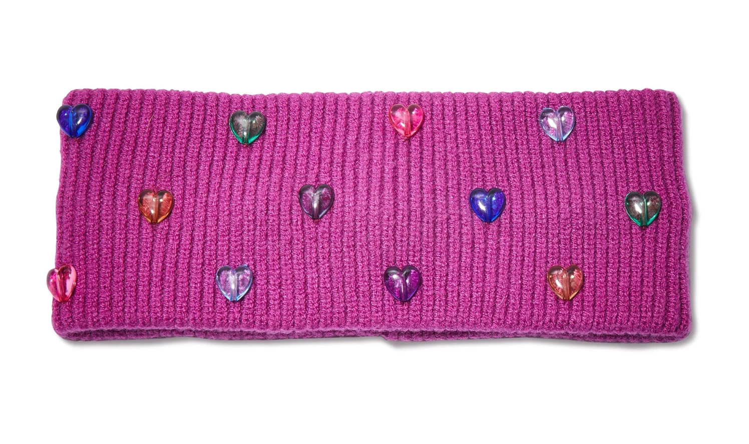magenta heart rainbow headband and jelly ear warmer.
