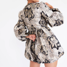 mille metallic giselle dress in silver and black brocade.