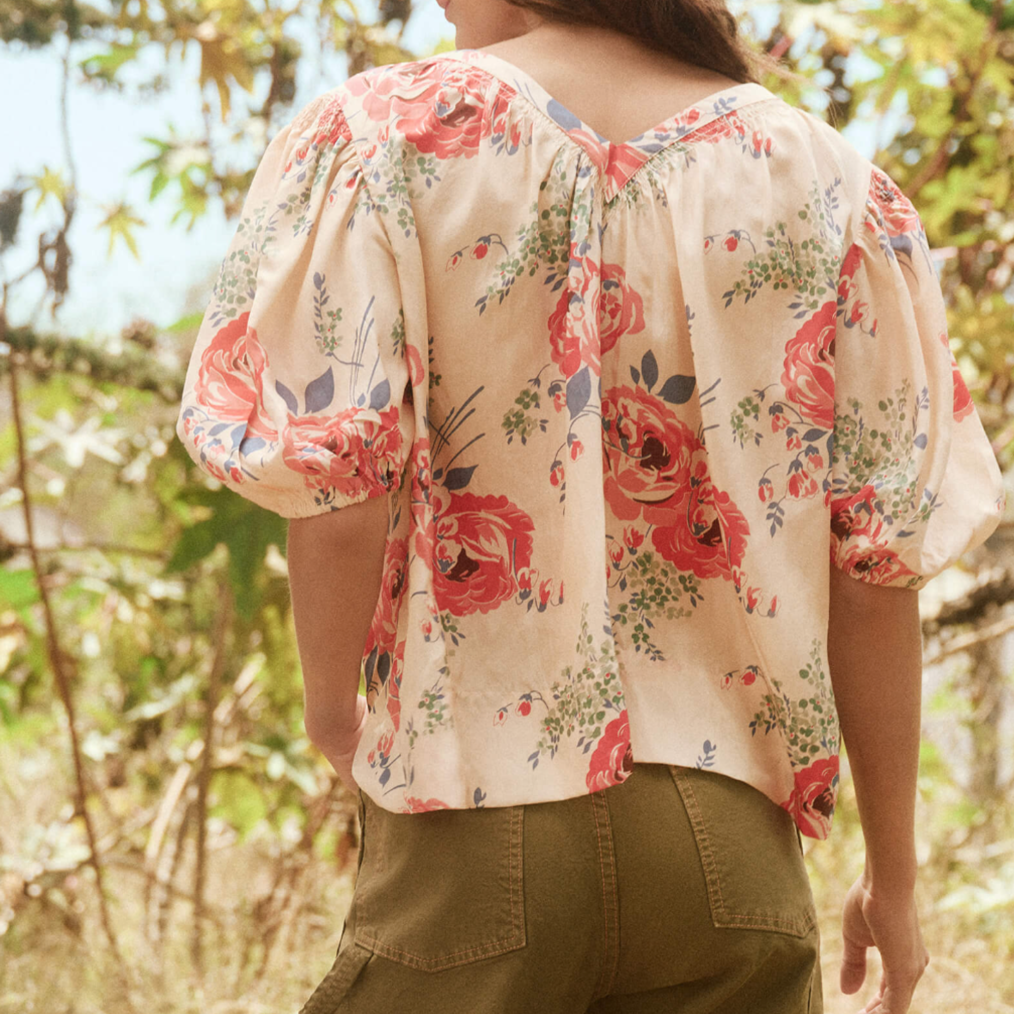 the great silk bungalow top in echo rose print.