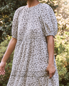 The Great Songbird Dress in Black and White Floral Print with Bows - Shoppe Details and Design.