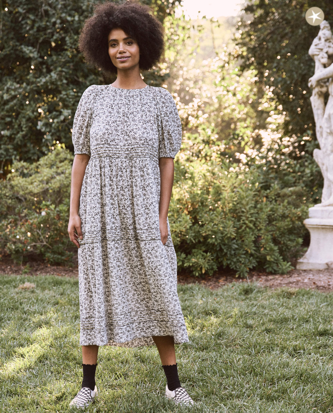 The Great Songbird Dress in Black and White Floral Print with Bows - Shoppe Details and Design.