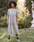 The Great Songbird Dress in Black and White Floral Print with Bows - Shoppe Details and Design.